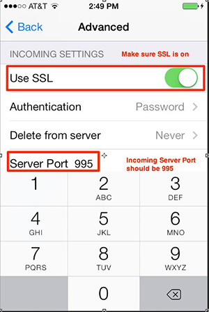 iPhone INCOMING Server Settings for WEb03 Hosted Email Accounts