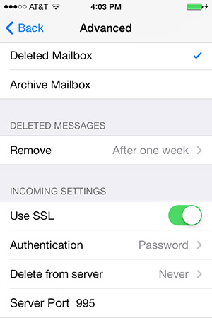 iPhone INCOMING Server Settings for WEb03 Post Verification