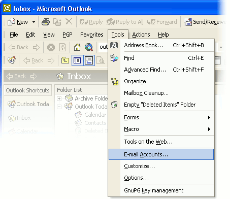 Outlook 2002- 2003 Tools Accounts