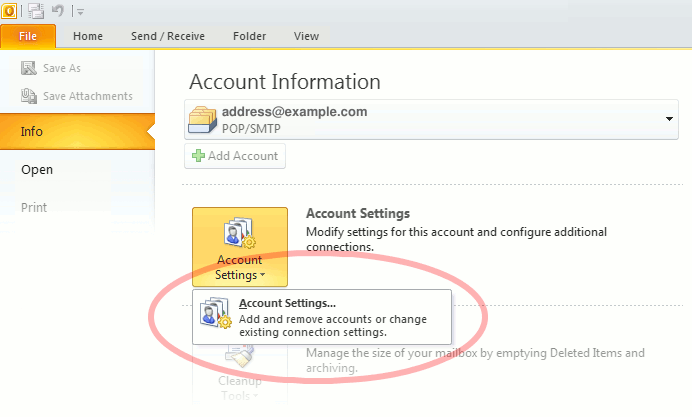 Change Email Account Window